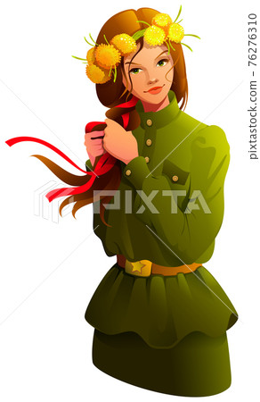 Victory day russian girl young woman in soldier uniform braid bow ribbon Victory day russian girl young woman in soldier uniform braid bow ribbon 76276310