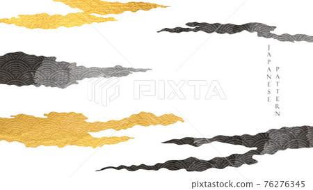 Abstract landscape art background with gold and black texture vector. Japanese wave pattern with geometric elements in vintage style. Abstract landscape art background with gold and black texture vector. Japanese wave pattern with geometric elements in vintage style. 76276345