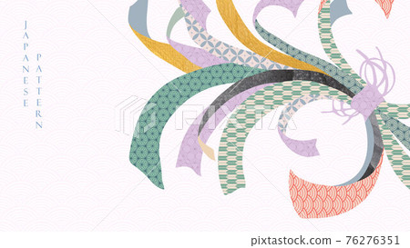 Japanese background with geometric pattern vector. Ribbon object decoration with gold texture in vintage style. 76276351