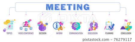 Meeting banner with color icons. Teamwork, working, meeting and management. Meeting banner with color icons. Teamwork, working, meeting and management. 76279117