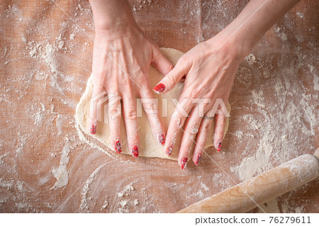 preparing pizza dough view from above 76279611