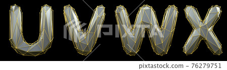 Letter set U, V, W, X made of realistic 3d render silver color. Collection of gold low polly style Letter set U, V, W, X made of realistic 3d render silver color. Collection of gold low polly style 76279751