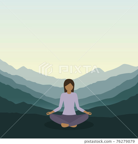 girl makes yoga on green mountain landscape girl makes yoga on green mountain landscape 76279879