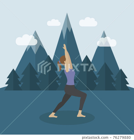 girl makes yoga on green mountain landscape girl makes yoga on green mountain landscape 76279880
