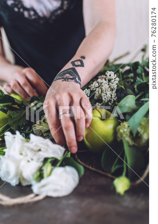 Floral Design Courses Online, Florist business, small business, Flower Arranging, florist trends. Florist woman shows master class, tutorial on creating green organic flower fruit edible bouquet Floral Design Courses Online, Florist business, small business, Flower Arranging, florist trends. Florist woman shows master class, tutorial on creating green organic flower fruit edible bouquet 76280174