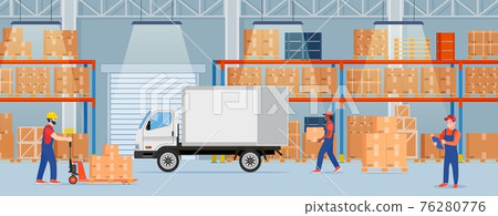 Warehouse interior with cardboard boxes 76280776