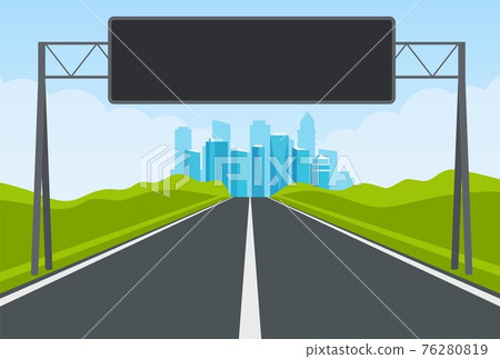 Empty road with city skyline 76280819