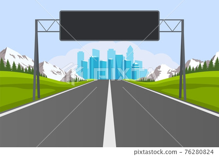 Empty road with city skyline 76280824