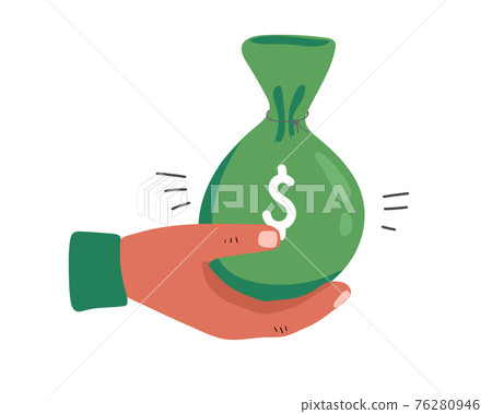 Hand with money. Flat style. Vector illustration hand drawing. Hand with money. Flat style. Vector illustration hand drawing. 76280946