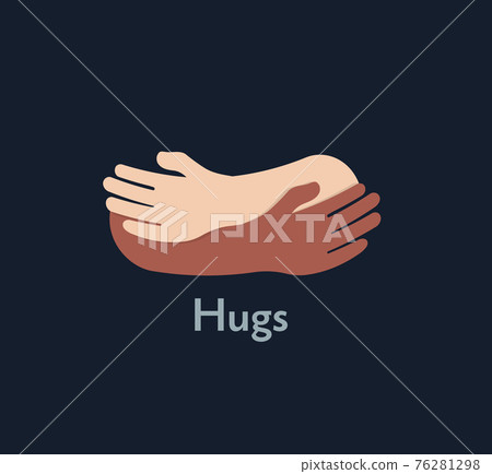 Human hugs hugging hands support and love symbol hugged arms girth silhouette unity and warmth feeling, flat vector illustration, logo template. 76281298