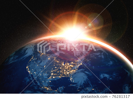 Planet earth globe view from space showing realistic earth surface and world map 76281317