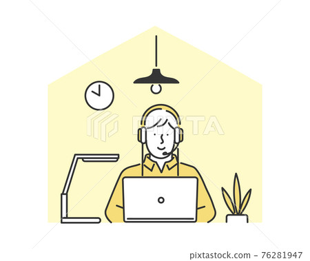 Image illustration material of a man doing remote work at home Image illustration material of a man doing remote work at home 76281947