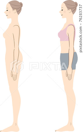 Women's beauty sideways full-body illustration set nude and wear 76283737