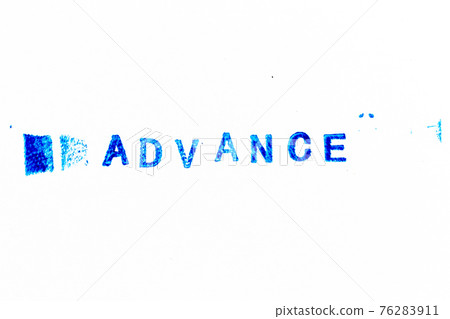 Blue color ink of rubber stamp in word advance on white paper background 76283911