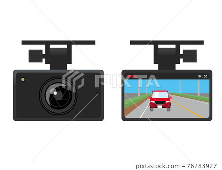 Illustration of drive recorder Illustration set of front video camera and recording screen LCD display Daytime 76283927