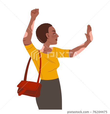 Young Woman Raising Her Hand Up Supporting Street Protest Against Human Rights Violation Vector Illustration Young Woman Raising Her Hand Up Supporting Street Protest Against Human Rights Violation Vector Illustration 76284475