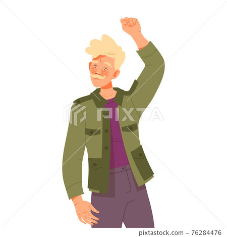 Moustached Man Raising His Hand Up Supporting Street Protest Against Human Rights Violation Vector Illustration Moustached Man Raising His Hand Up Supporting Street Protest Against Human Rights Violation Vector Illustration 76284476