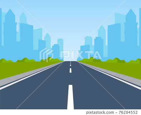Road way to city buildings on horizon Road way to city buildings on horizon 76284552