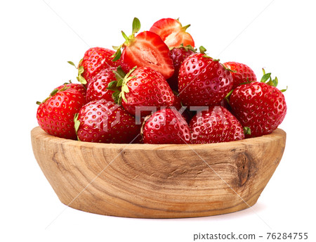 Wooden bowl of Fresh strawberry isolated on white background Wooden bowl of Fresh strawberry isolated on white background 76284755