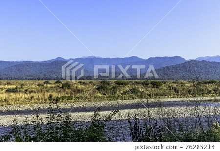 Panorama of Kosi River in Jim Corbett National Park, India 76285213