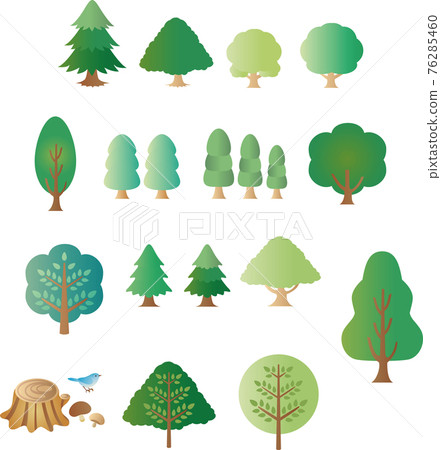 Summer green forest tree icon cute fashionable simple illustration material set 76285460