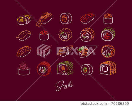 Sushi set poster neon style burgundy color Sushi set poster neon style burgundy color 76286899