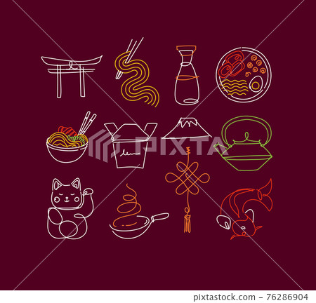 Sushi icons line neon style burgundy color Sushi icons line neon style burgundy color 76286904
