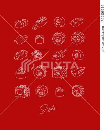 Poster sushi type set line style red Poster sushi type set line style red 76286913