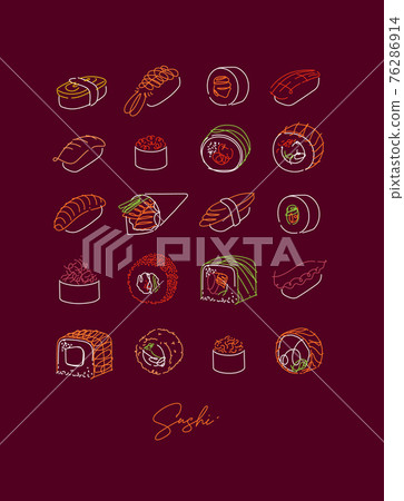 Poster sushi type set line style neon burgundy color Poster sushi type set line style neon burgundy color 76286914