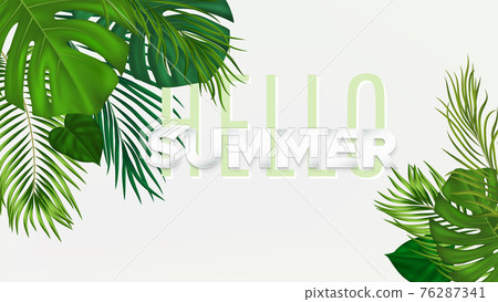 Summer tropical banner with green palm leaves... - Stock Illustration ...