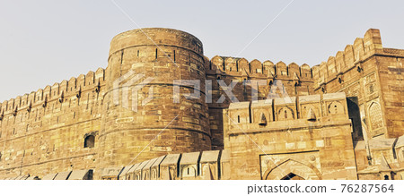 Agra Red Fort walls in Agra, Uttar Pradesh, India  76287564
