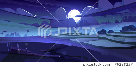 Rice field terraces, green paddy at night 76288237