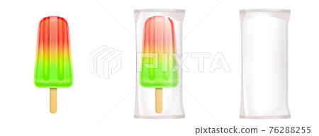 Fruit ice cream in package, popsicle on stick Fruit ice cream in package, popsicle on stick 76288255
