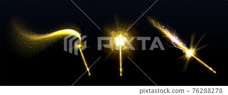 Gold magic wand with star and spell sparkles Gold magic wand with star and spell sparkles 76288278