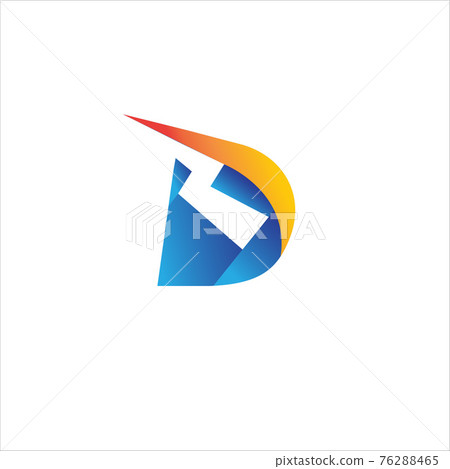 Letter D Initial Logo Design Template.  Alphabet with thunder icon logo concept. Blue, Yellow Orange Gradation Color Theme. Isolated On White Background. 76288465