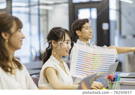 Business scene for three men and women to have a meeting 76293657