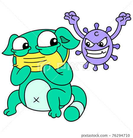 the little dog is scared wearing a mask in attacking the bad bacteria virus. doodle icon image kawaii the little dog is scared wearing a mask in attacking the bad bacteria virus. doodle icon image kawaii 76294710