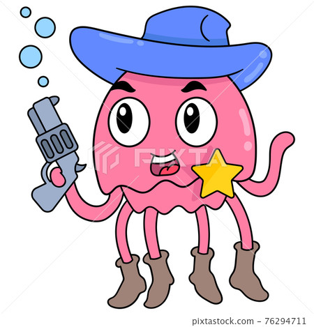 The jellyfish dressed in cowboy carries a gun as a security guard sheriff. doodle icon image kawaii The jellyfish dressed in cowboy carries a gun as a security guard sheriff. doodle icon image kawaii 76294711