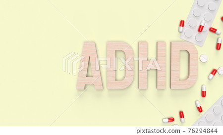 The adhd wood  text and drug for medical content 3d rendering 76294844