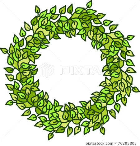 Eco style green leaves round frame. Eco friendle pattern with copyspace. Vector illustration. Eco style green leaves round frame. Eco friendle pattern with copyspace. Vector illustration. 76295803