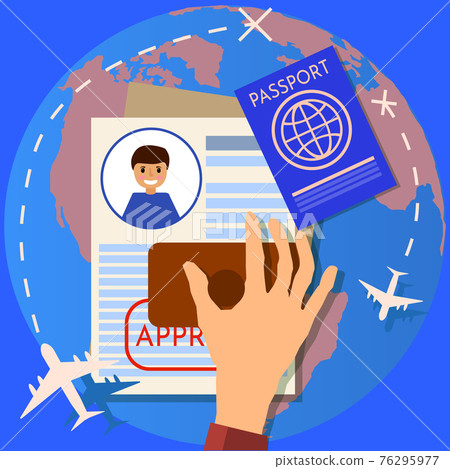 Passport or visa application. Travel immigration stamp. work permit. business and lifestyle Flat design, vector illustration, 76295977
