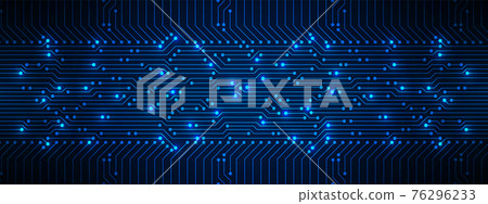 Abstract Technology Background, blue circuit board pattern with electric light, microchip, power line Abstract Technology Background, blue circuit board pattern with electric light, microchip, power line 76296233