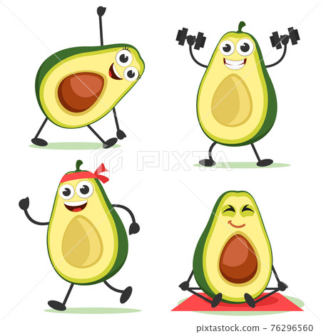 Set of avocados goes in for sports. Avocado characters Set of avocados goes in for sports. Avocado characters 76296560