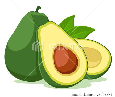 Avocado whole and half with leaves close up Avocado whole and half with leaves close up 76296561
