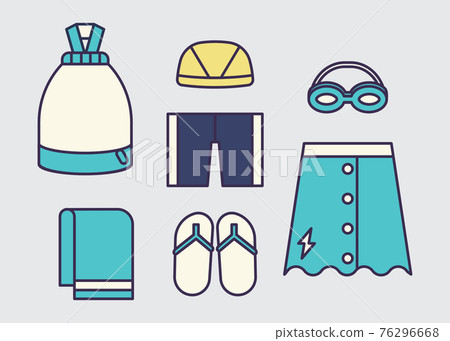 Pool belongings boy illustration material set Pool belongings boy illustration material set 76296668