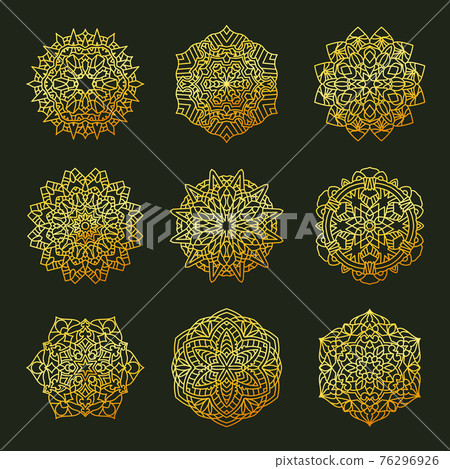 Set Pattern geometric gold logo. Vector decorative Arabic characters Set Pattern geometric gold logo. Vector decorative Arabic characters 76296926