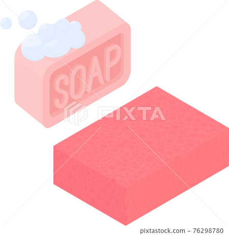 ismetric pink soap and sponge isolated on white 76298780