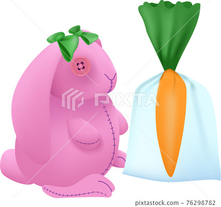 pink plush rabbit toy with gift isolated on white pink plush rabbit toy with gift isolated on white 76298782