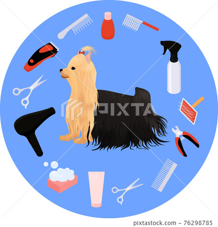 Dog grooming icons set and yorkshire terrier Dog grooming icons set and yorkshire terrier 76298785