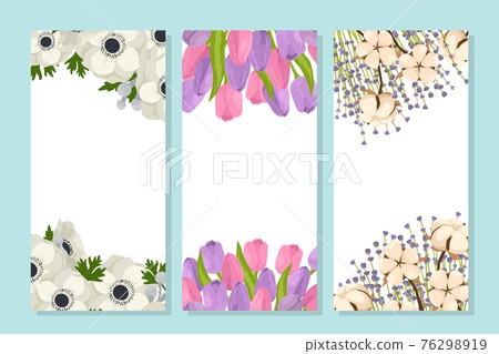 Template floral design, flower background at card flyer banner, vector illustration. Graphic vintage poster set, summer nature decoration pattern. 76298919